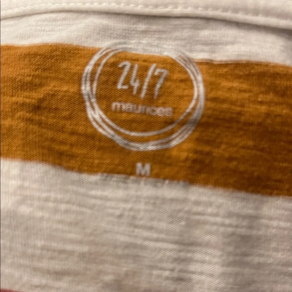 Striped V-Neck Short Sleeve Tee in White with Mustard, Rust & Navy - Picture 5 of 5